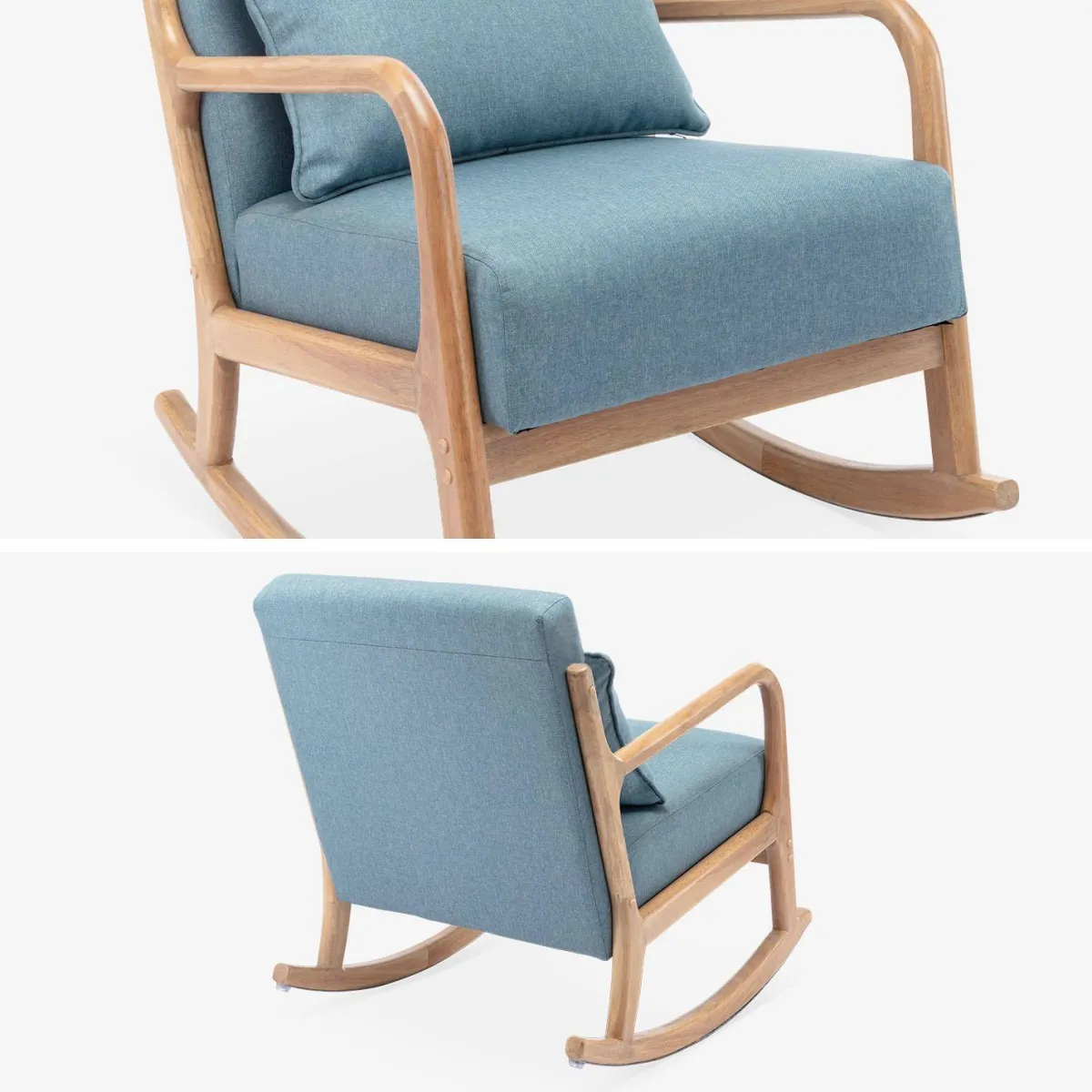 sweeek Poltrona scandinava a dondolo in legno e tessuto con braccioli