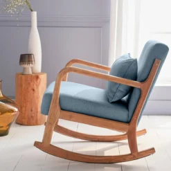 sweeek Poltrona scandinava a dondolo in legno e tessuto con braccioli