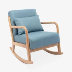 sweeek Poltrona scandinava a dondolo in legno e tessuto con braccioli