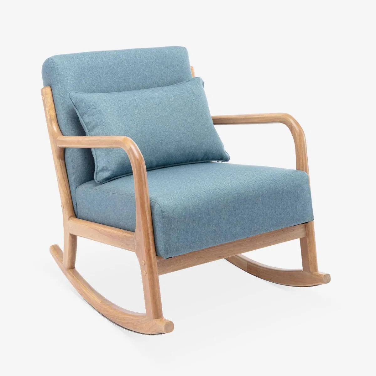 sweeek Poltrona scandinava a dondolo in legno e tessuto con braccioli