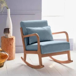 sweeek Poltrona scandinava a dondolo in legno e tessuto con braccioli