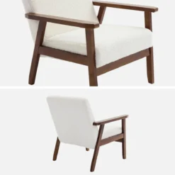 sweeek Poltrona scandinava bouclé in legno di hevea tinto noce chiaro
