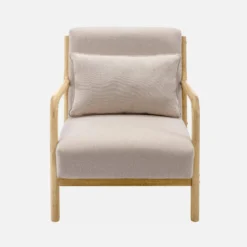 Poltrona scandinava in legno e tessuto con braccioli