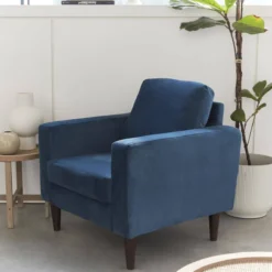 Poltrona scandinava in legno e tessuto con braccioli
