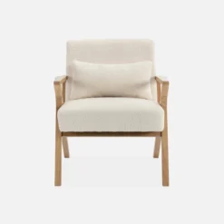 sweeek Poltrona scandinava in legno di hevea e bouclé