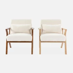 sweeek Poltrona scandinava in legno di hevea e bouclé