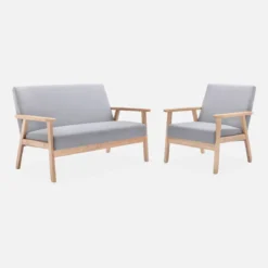 Poltrona scandinava in legno e tessuto