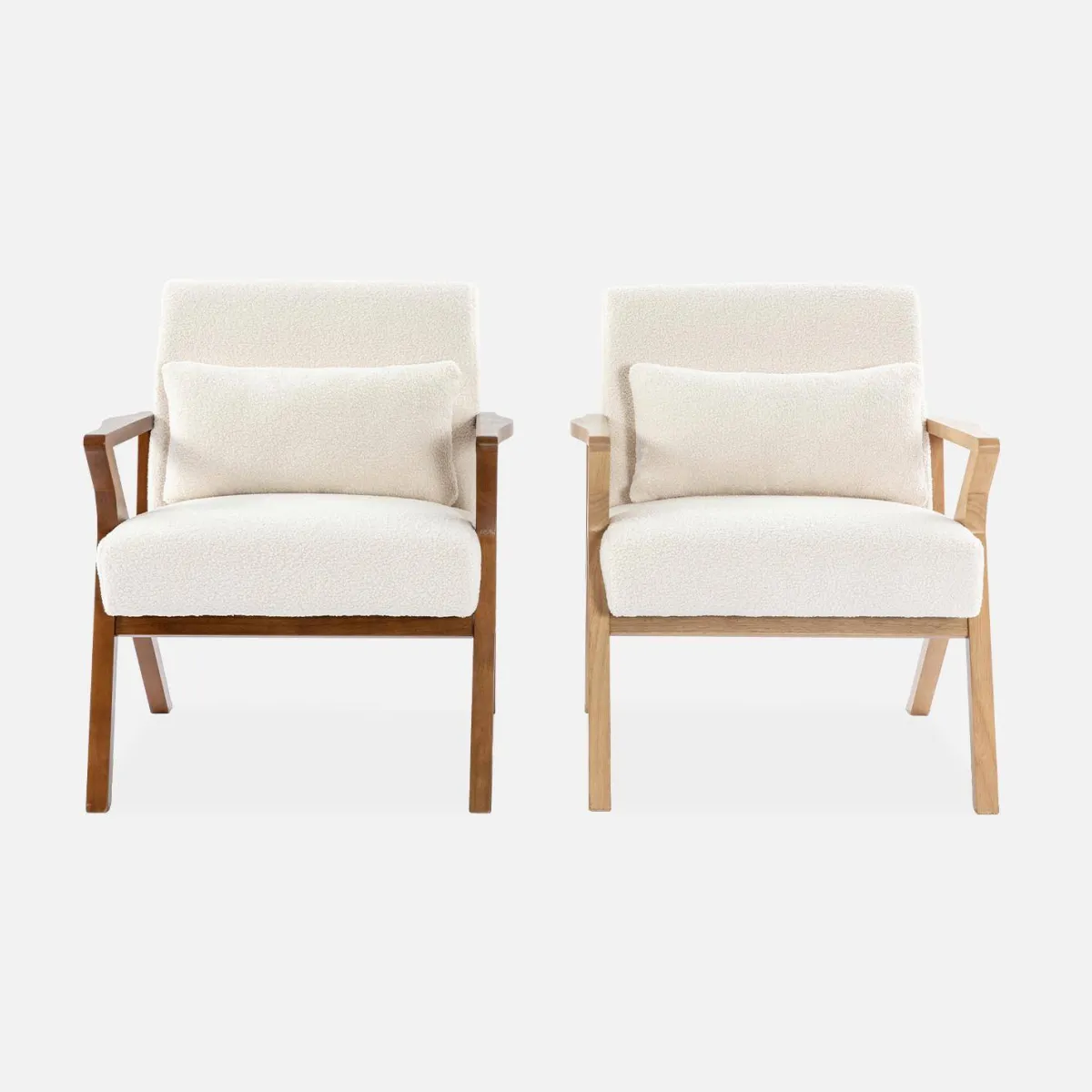 sweeek Poltrona scandinava in legno di hevea e bouclé