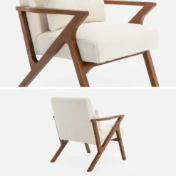 sweeek Poltrona scandinava in legno di hevea e bouclé
