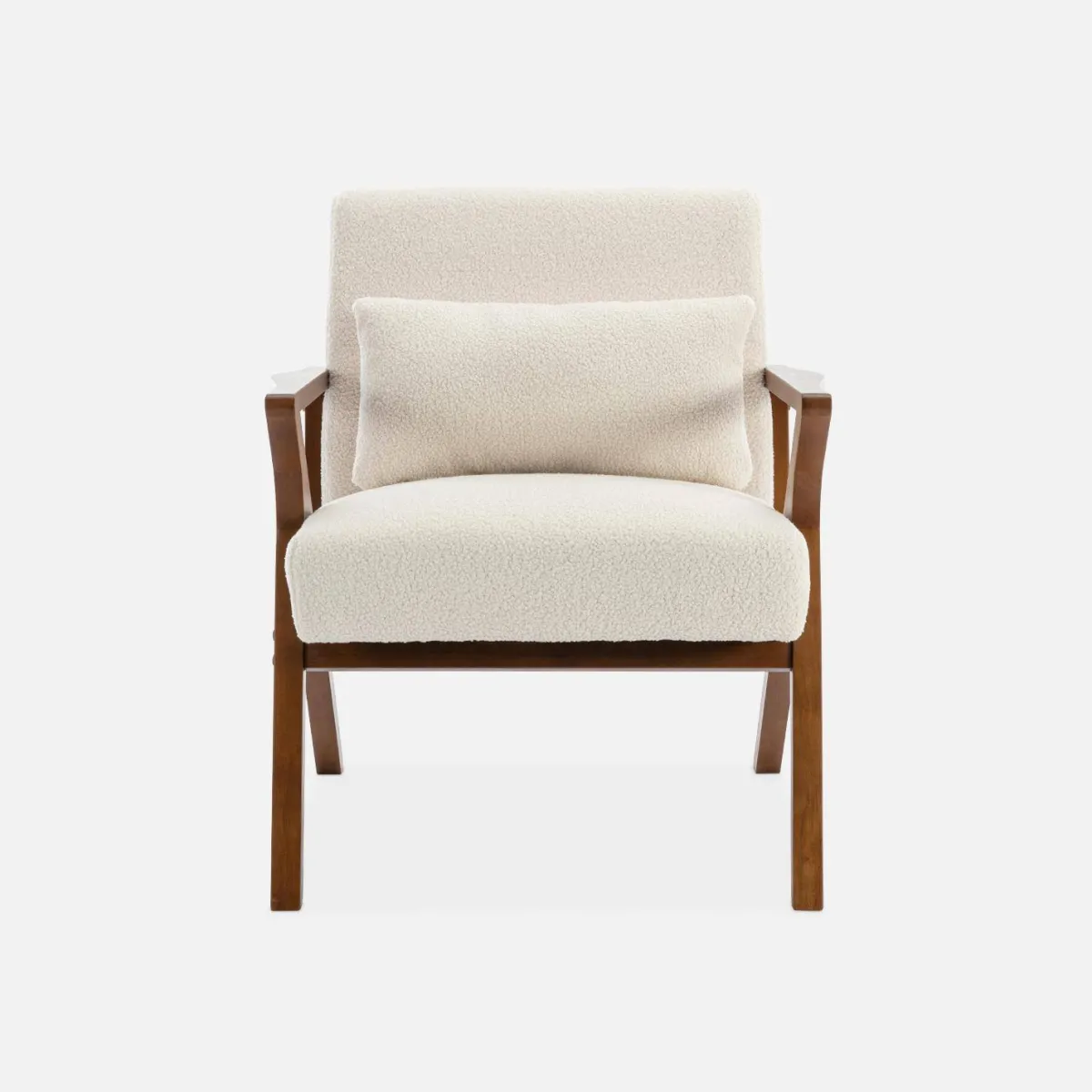 sweeek Poltrona scandinava in legno di hevea e bouclé