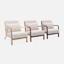 sweeek Poltrona scandinava in legno e tessuto bouclé