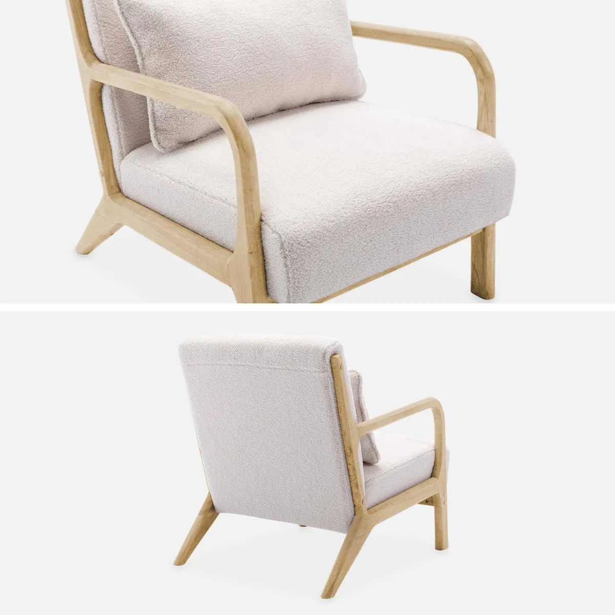 sweeek Poltrona scandinava in legno e tessuto bouclé