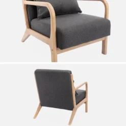 sweeek Poltrona scandinava in legno e tessuto con braccioli