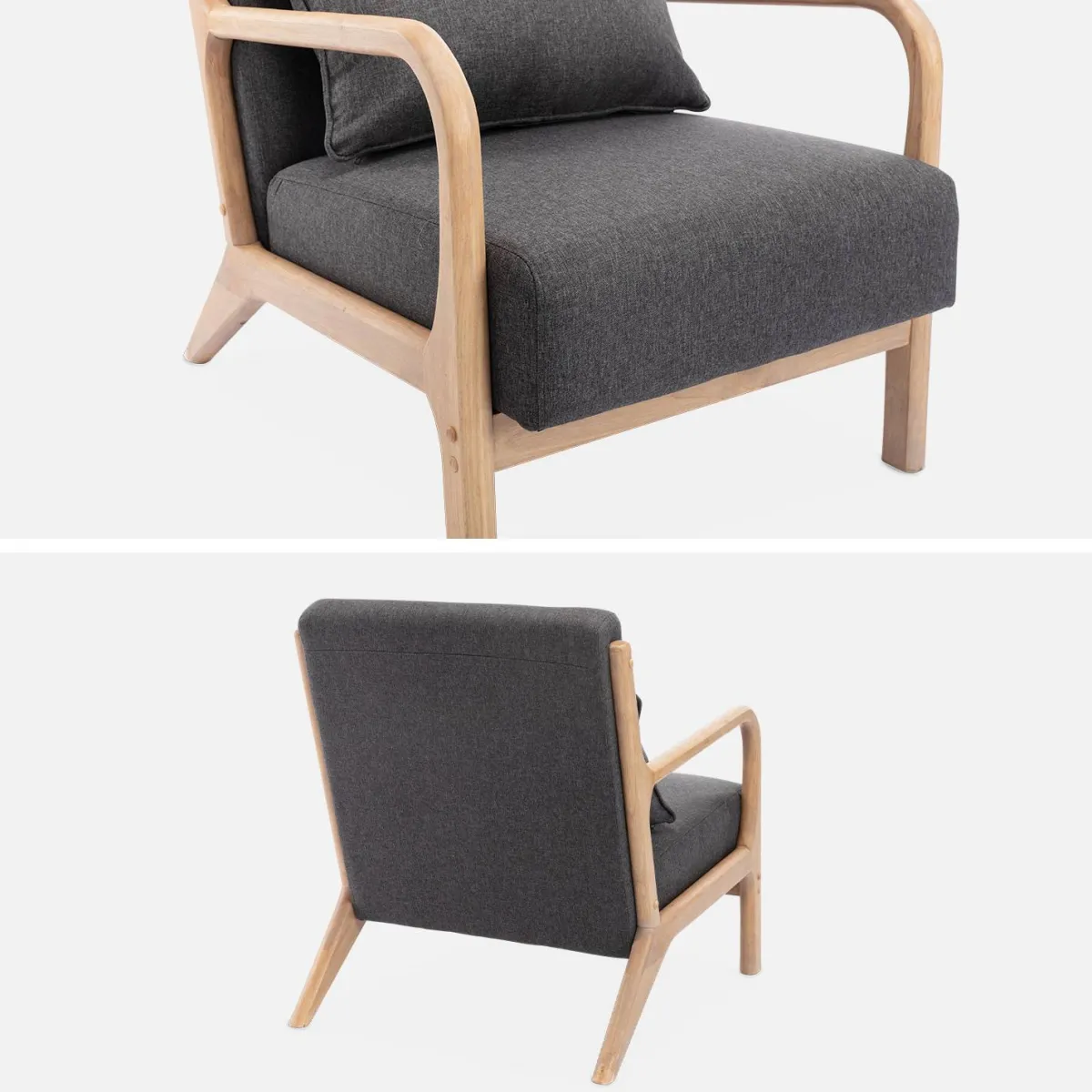 sweeek Poltrona scandinava in legno e tessuto con braccioli