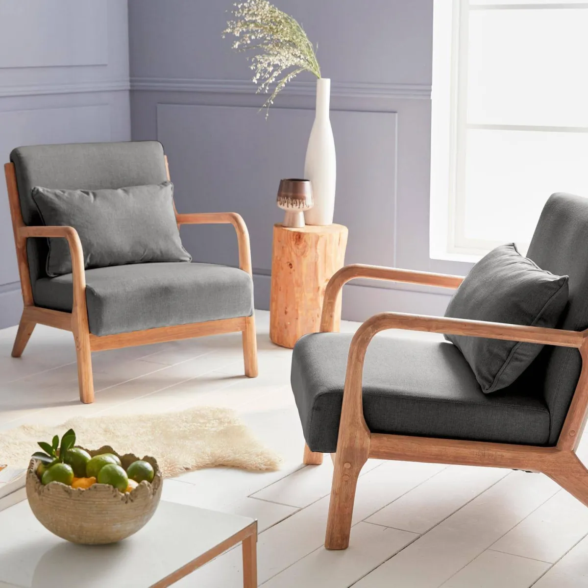 sweeek Poltrona scandinava in legno e tessuto con braccioli