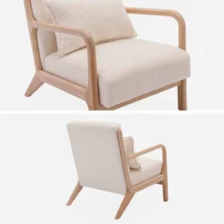 sweeek Poltrona scandinava in legno e tessuto bouclé testurizzato