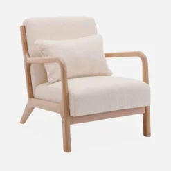 sweeek Poltrona scandinava in legno e tessuto bouclé testurizzato