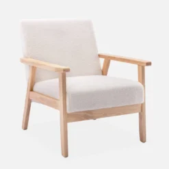 sweeek Poltrona scandinava in legno e tessuto bouclé