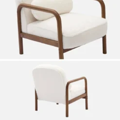sweeek Poltrona scandinava in legno di hevea tinto noce e pelliccia sintetica