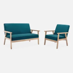 Poltrona scandinava in legno e tessuto