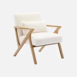 sweeek Poltrona scandinava in legno di hevea e tessuto effetto pelliccia sintetica