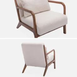 sweeek Poltrona scandinava in tessuto bouclé e legno di gomma scuro