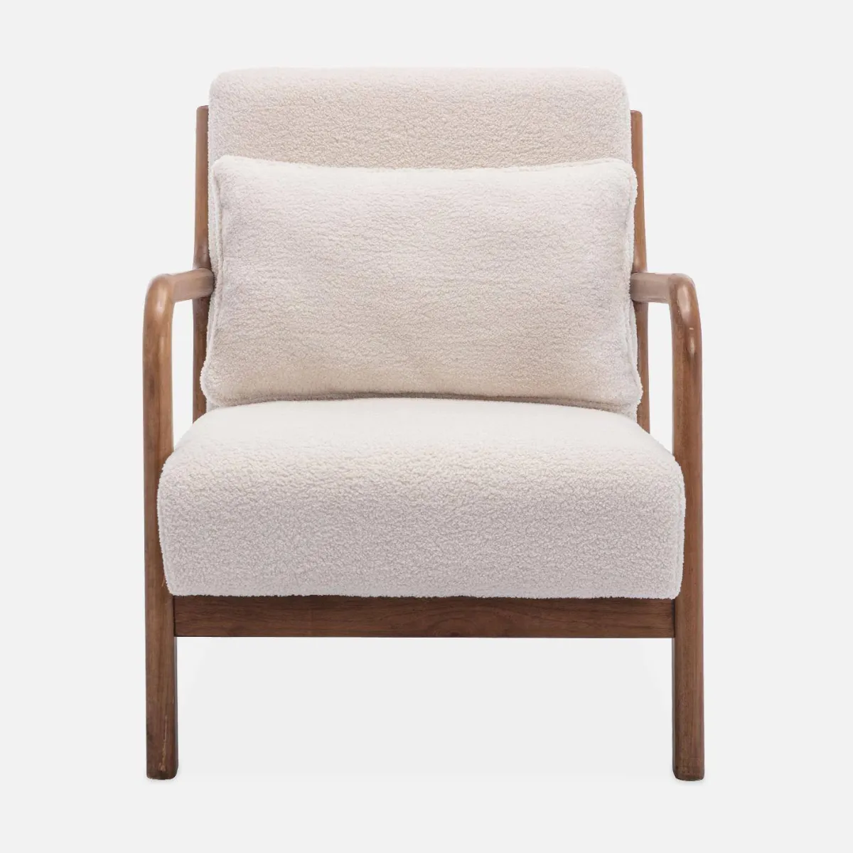 sweeek Poltrona scandinava in tessuto bouclé e legno di gomma scuro
