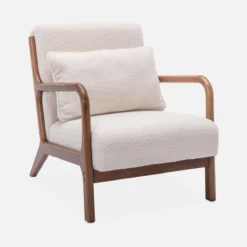 sweeek Poltrona scandinava in tessuto bouclé e legno di gomma scuro