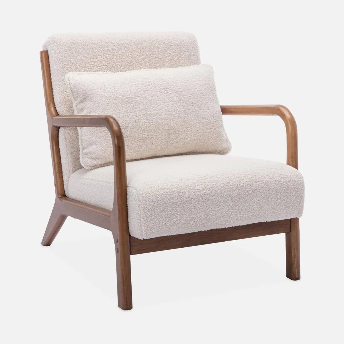 sweeek Poltrona scandinava in tessuto bouclé e legno di gomma scuro