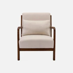 sweeek Poltrona scandinava in tessuto beige e legno di hevea
