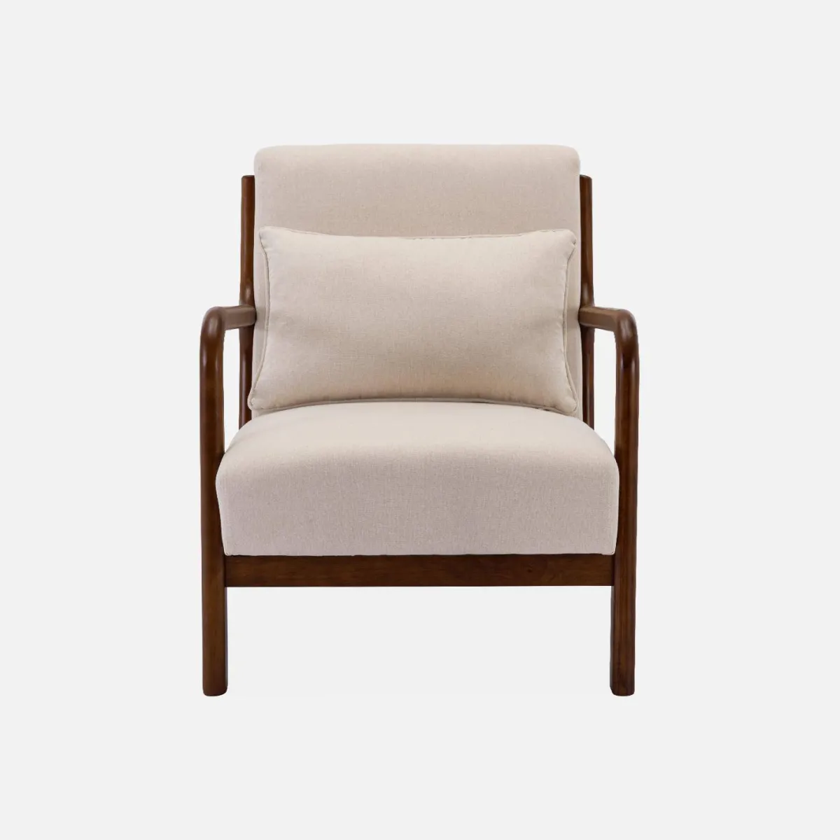 sweeek Poltrona scandinava in tessuto beige e legno di hevea