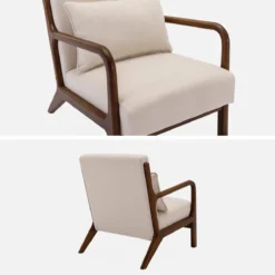 sweeek Poltrona scandinava in tessuto beige e legno di hevea