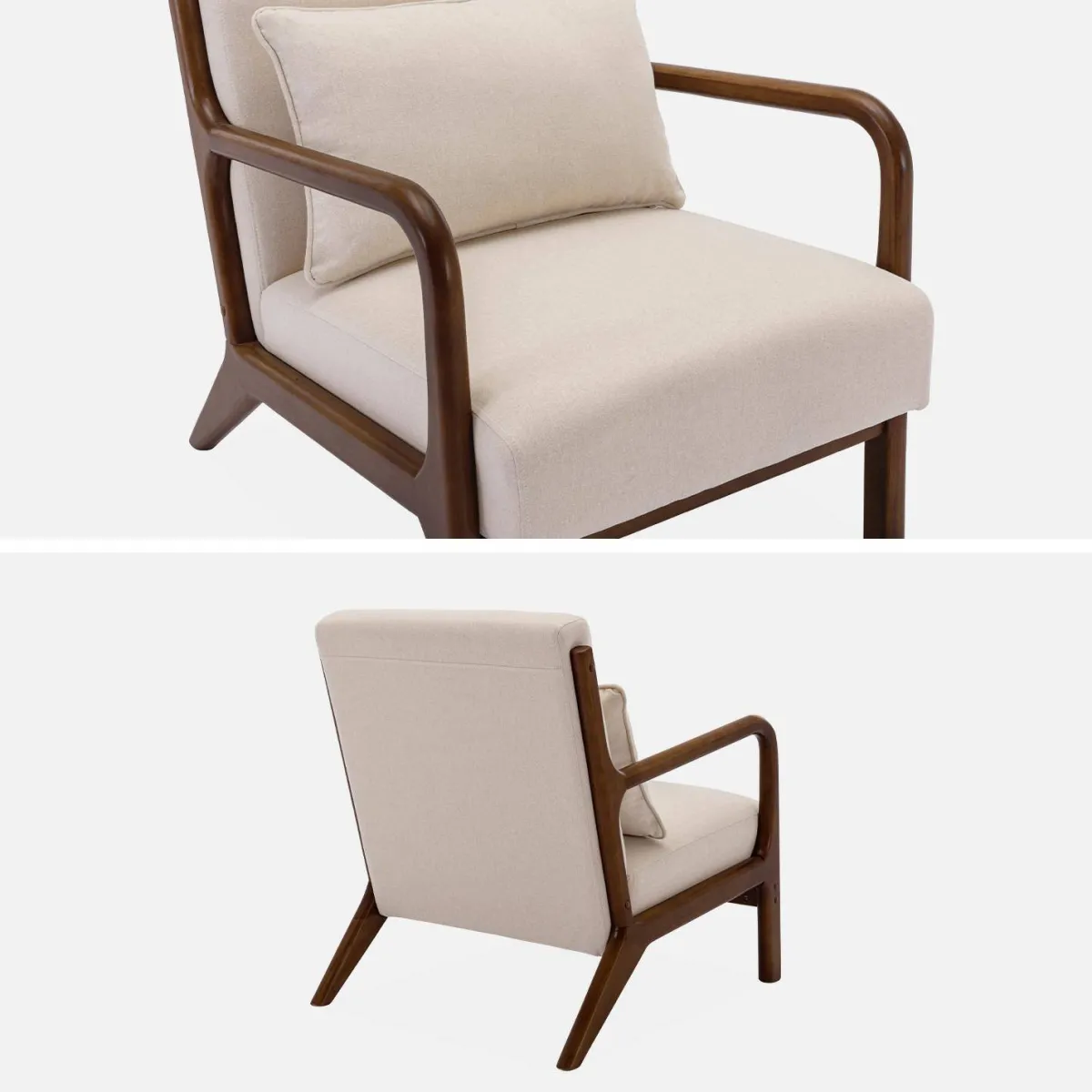 sweeek Poltrona scandinava in tessuto beige e legno di hevea