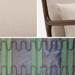 sweeek Poltrona scandinava in tessuto beige e legno di hevea