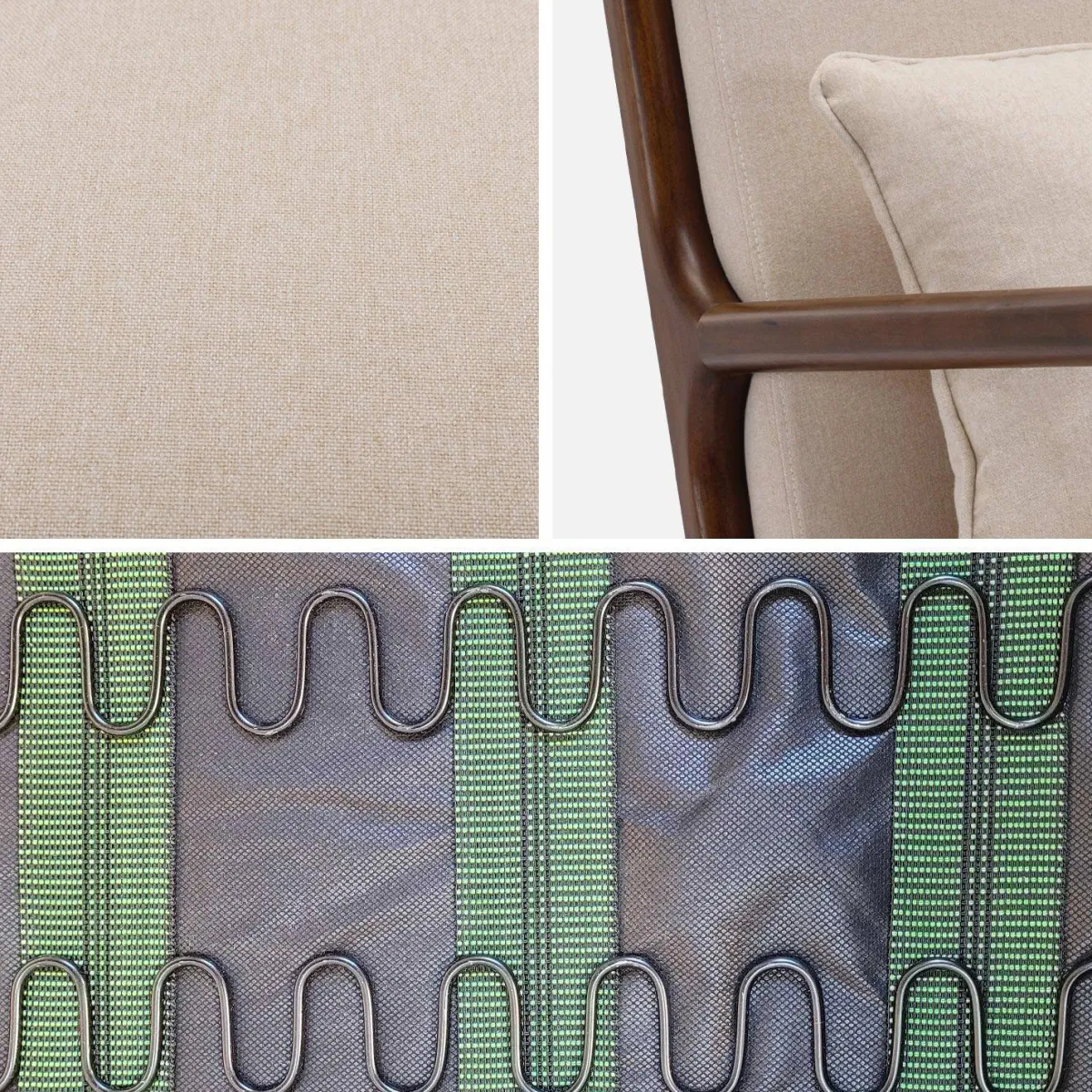 sweeek Poltrona scandinava in tessuto beige e legno di hevea