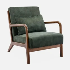 Poltrona scandinava in velluto e legno di hevea tinto noce scuro