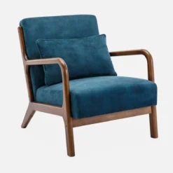 sweeek Poltrona scandinava in velluto e legno di hevea tinto noce scuro