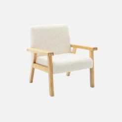 sweeek Poltrona scandinava per bambini in tessuto bouclé e legno di hevea