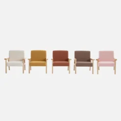 sweeek Poltrona scandinava per bambini in tessuto bouclé e legno di hevea