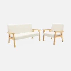 sweeek Poltrona scandinava per bambini in tessuto bouclé e legno di hevea