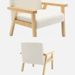 sweeek Poltrona scandinava per bambini in tessuto bouclé e legno di hevea