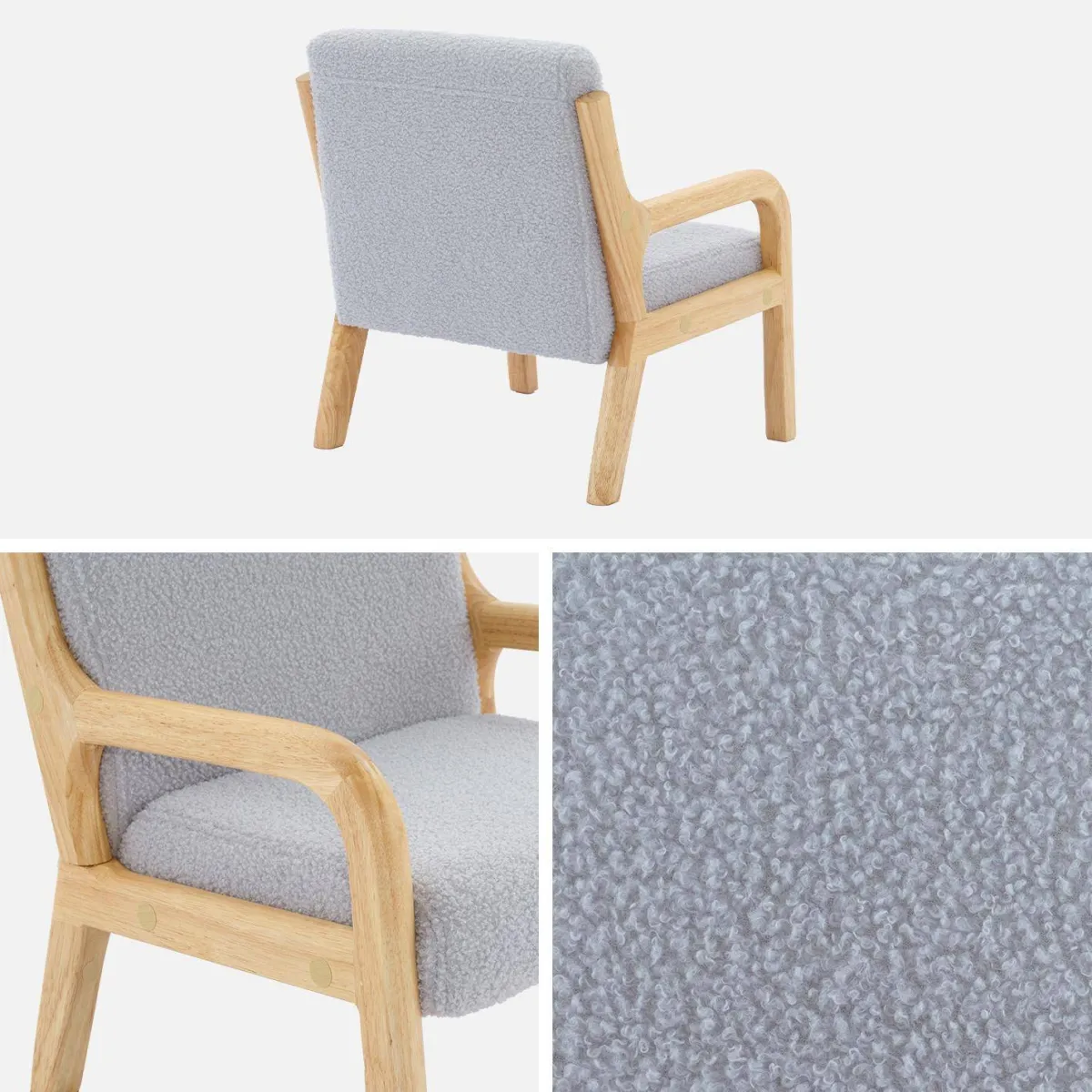 sweeek Poltrona scandinava per bambini in tessuto bouclé e legno
