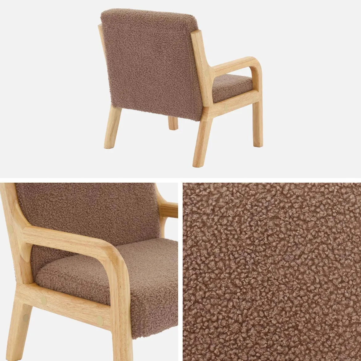 Poltrona scandinava per bambini in tessuto bouclé e legno