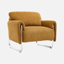 sweeek Poltrona vintage in velluto a coste con struttura cromata