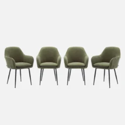 Poltrone in velluto a coste con gambe in metallo nero opaco, set di 4