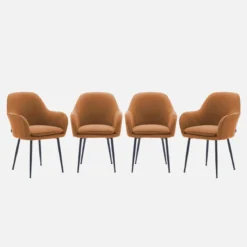 Poltrone in velluto a coste con gambe in metallo nero opaco, set di 4