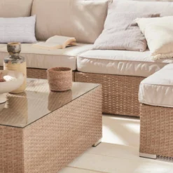 sweeek Salotto da giardino angolare in resina intrecciata, 8-10 posti