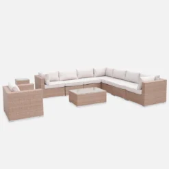sweeek Salotto da giardino angolare in resina intrecciata, 8-10 posti