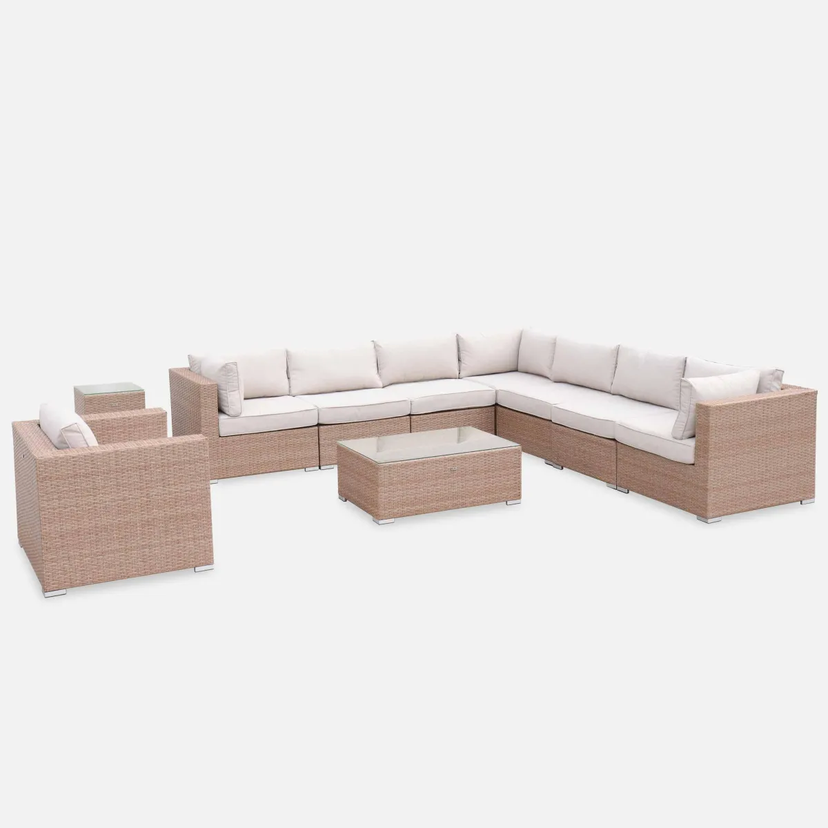 sweeek Salotto da giardino angolare in resina intrecciata, 8-10 posti