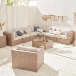 sweeek Salotto da giardino angolare in resina intrecciata, 8-10 posti